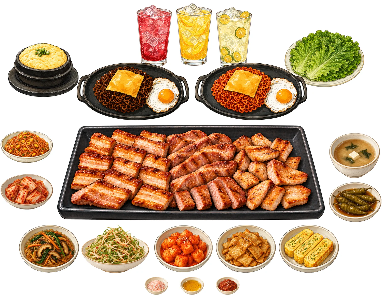 Illustrated pork BBQ table